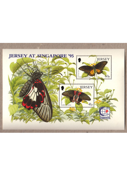 JERSEY 1995 foglietto farfalle Fiera del Francobollo di Singapore Unificato Bf 12